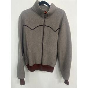 Vintage Comfy Made In USA Western Gray Fleece Zip Up Jacket Medium